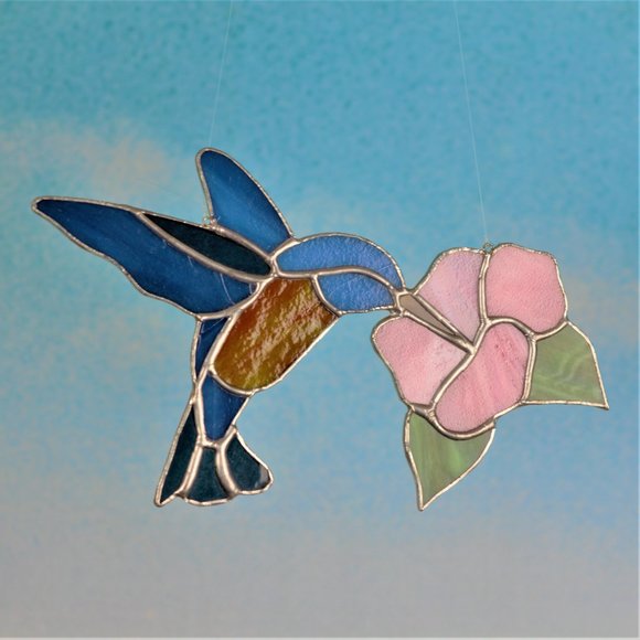3D Homemade Stain Glass Hummingbird Suncatcher - Picture 3 of 11